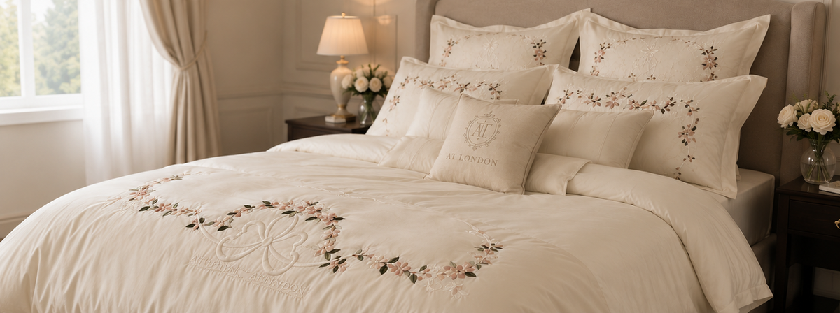 Royal Bow Embroidery Bedding Set — 500TC Egyptian Cotton Satin (Limited Edition)