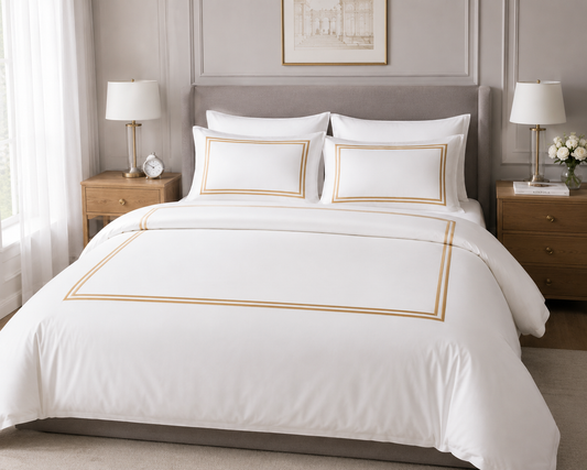 White & Gold Border Bedding Set — 400TC Egyptian Cotton Satin