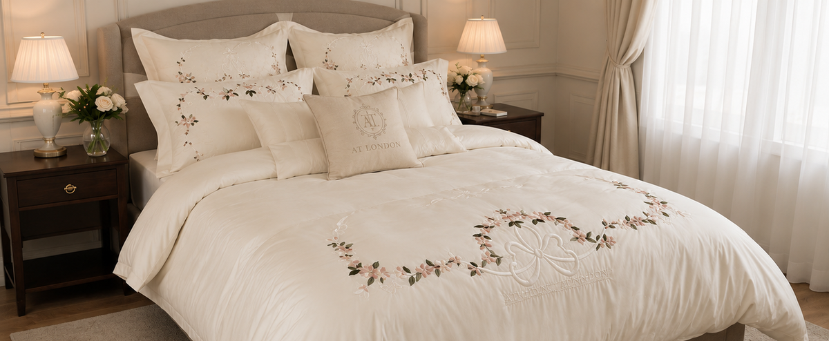 Royal Bow Embroidery Bedding Set — 500TC Egyptian Cotton Satin (Limited Edition)
