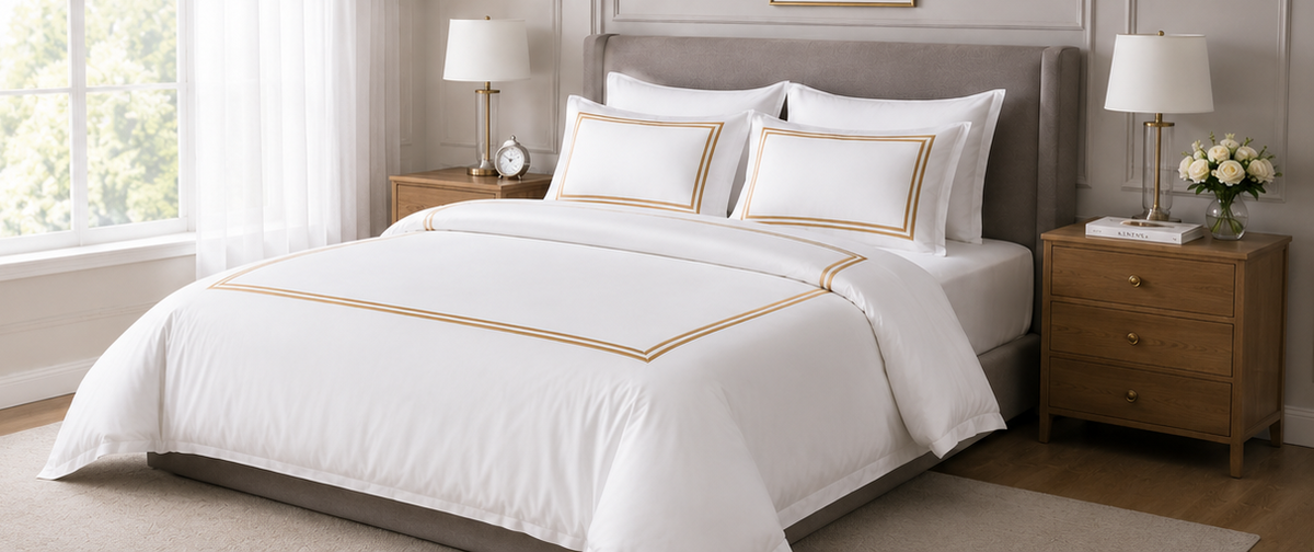 White & Gold Border Bedding Set — 400TC Egyptian Cotton Satin