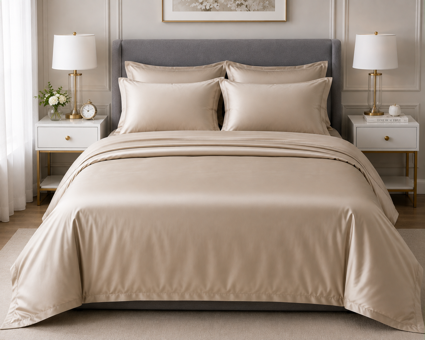 Signature Sateen Bedding Set — Champagne — 400TC Egyptian Cotton Satin