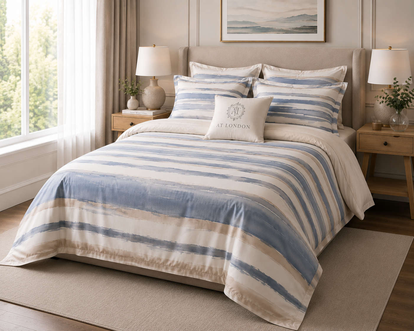 Watercolour Stripe Bedding Set — 300TC Egyptian Cotton Satin