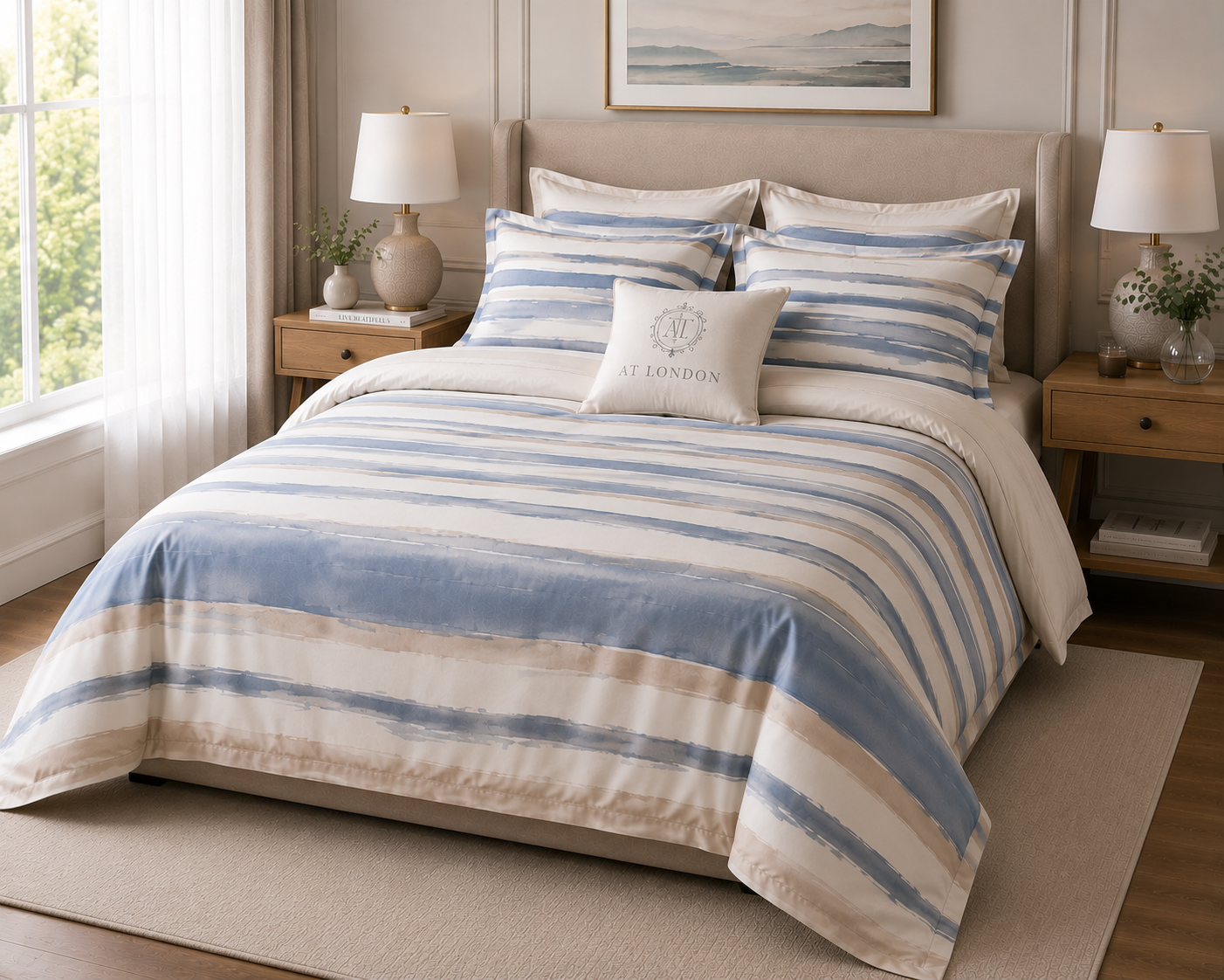 Watercolour Stripe Bedding Set — 300TC Egyptian Cotton Satin
