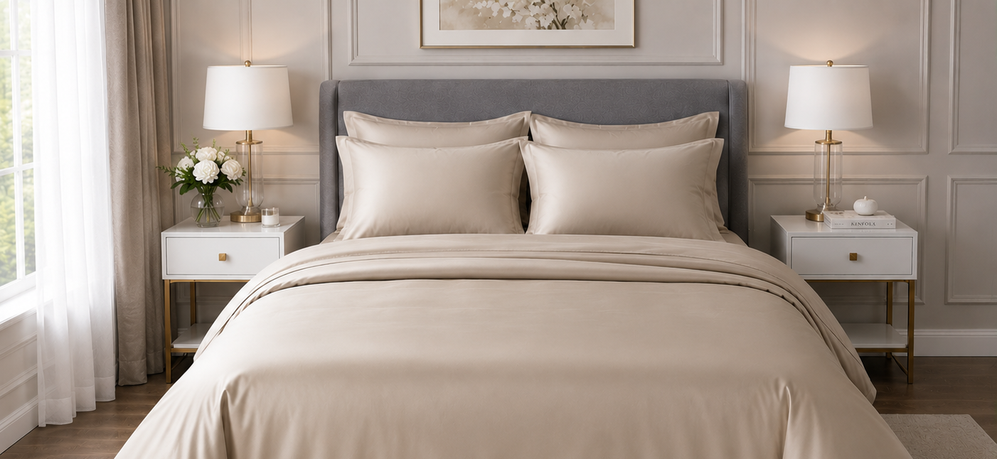 Signature Sateen Bedding Set — Champagne — 400TC Egyptian Cotton Satin